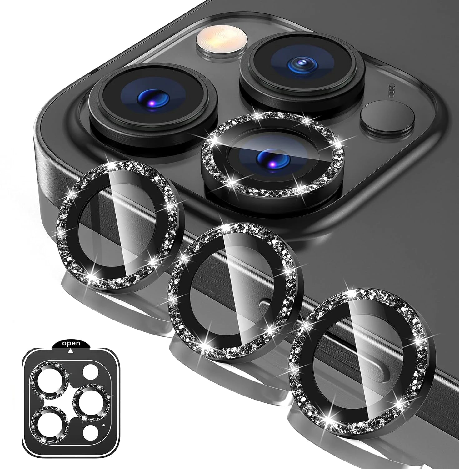 Multiple color Glitter Metal Glass Camera Lens Protector Cover For most recent iPhones