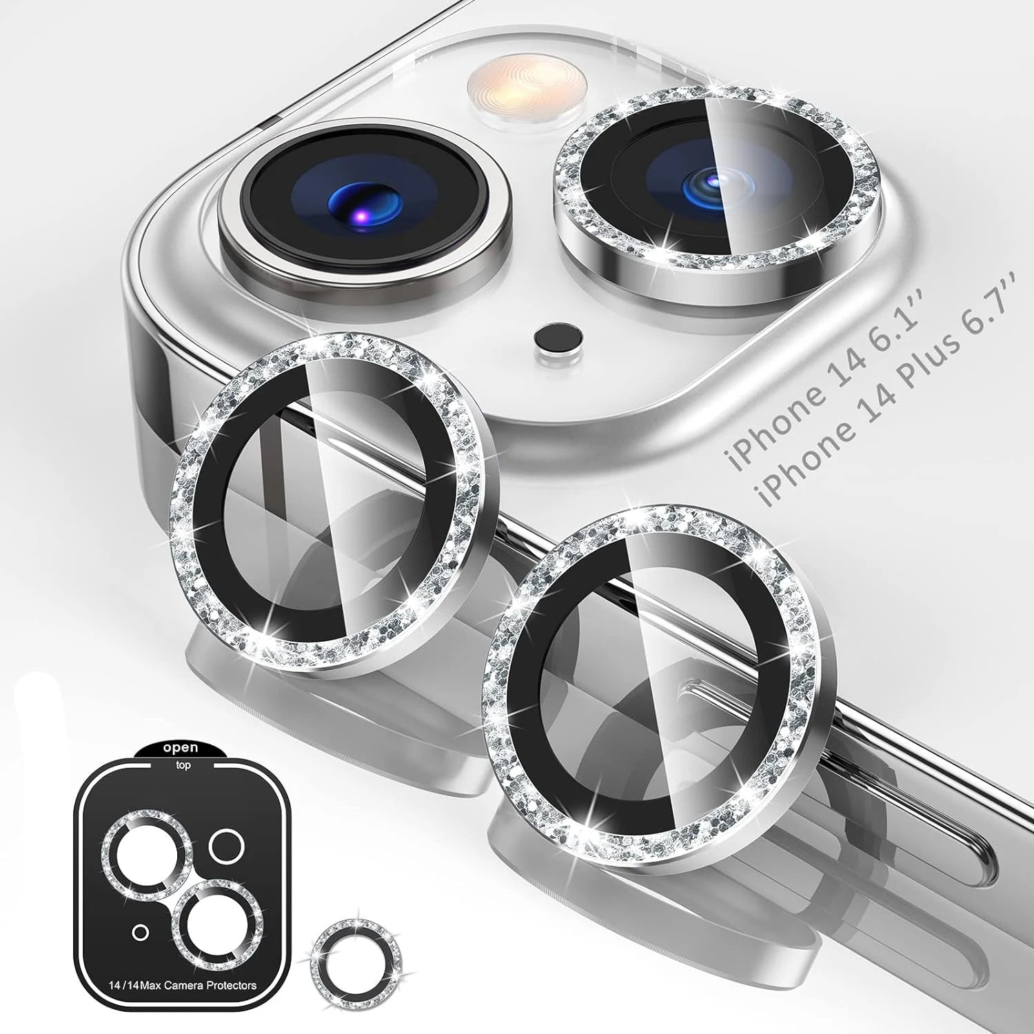 Multiple color Glitter Metal Glass Camera Lens Protector Cover For most recent iPhones