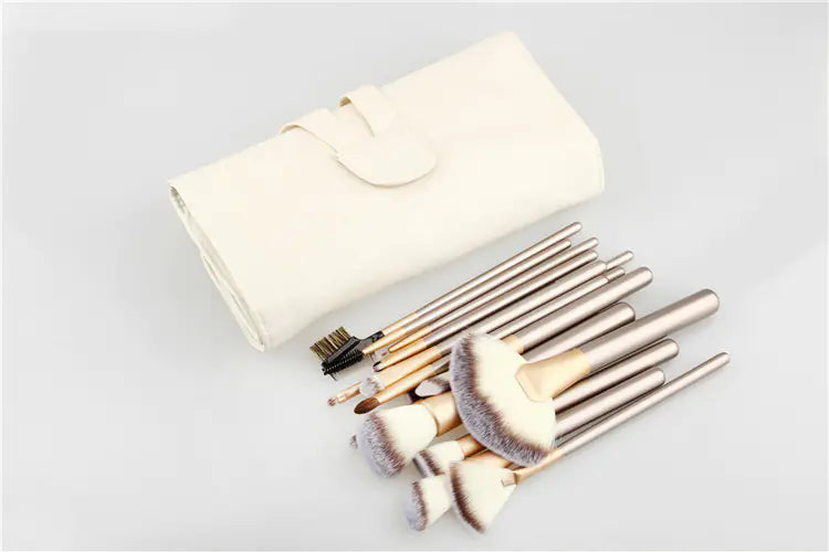 Beige Makeup Brush Set - 12/18/24 Brushes Portable