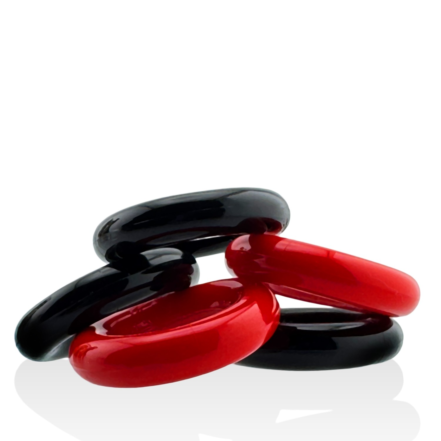 JACKER 5-STACK tube de cinq anneaux péniens super résistants ROUGE/NOIR