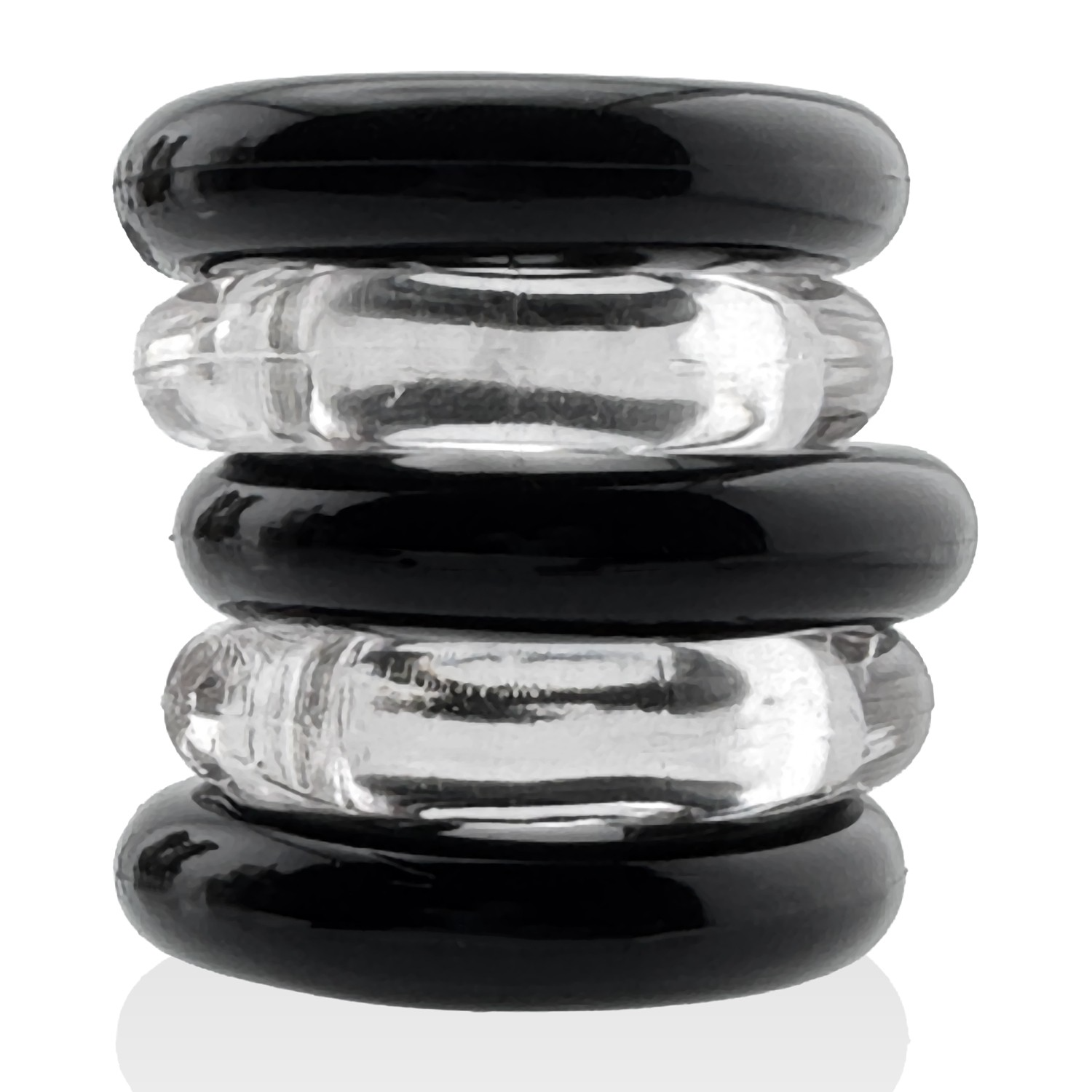 JACKER 5-STACK five-pack tube super-strong  cockrings CLEAR/BLACK