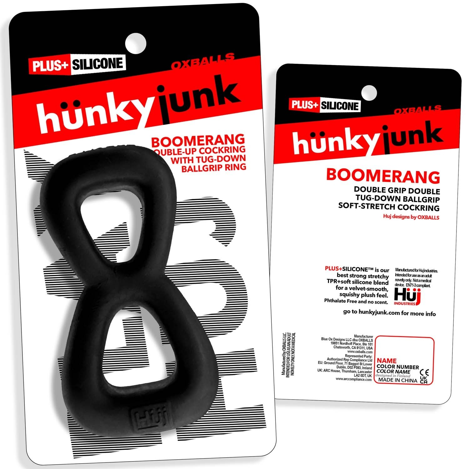BOOMERANG anneau pénien double & tendeur testiculaire NOIR FUMÉE