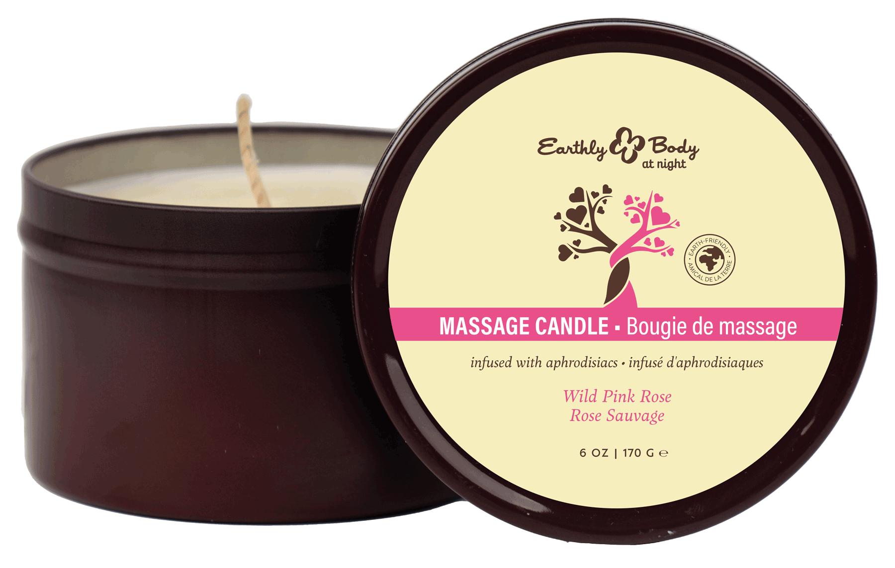 Earthly Body at Night Candle Aphrodisiac Collection Wild Pink Rose 6oz - Roliac