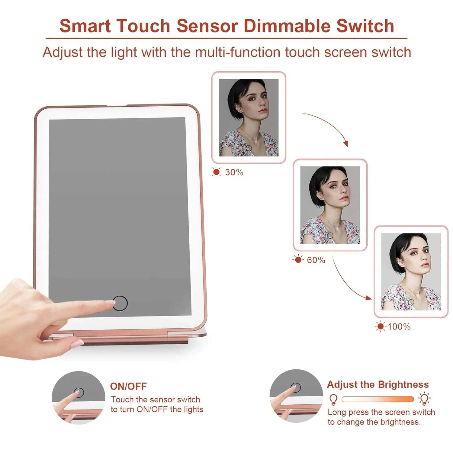 LED Foldable Travel Makeup Mirror 3 Colors Light Modes USB Rechargeable