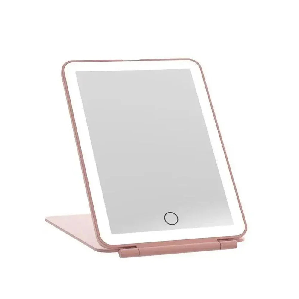 LED Foldable Travel Makeup Mirror 3 Colors Light Modes USB Rechargeable