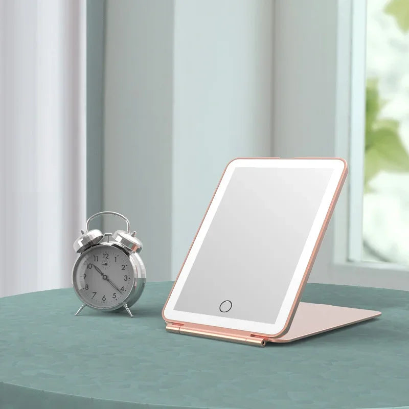 LED Foldable Travel Makeup Mirror 3 Colors Light Modes USB Rechargeable