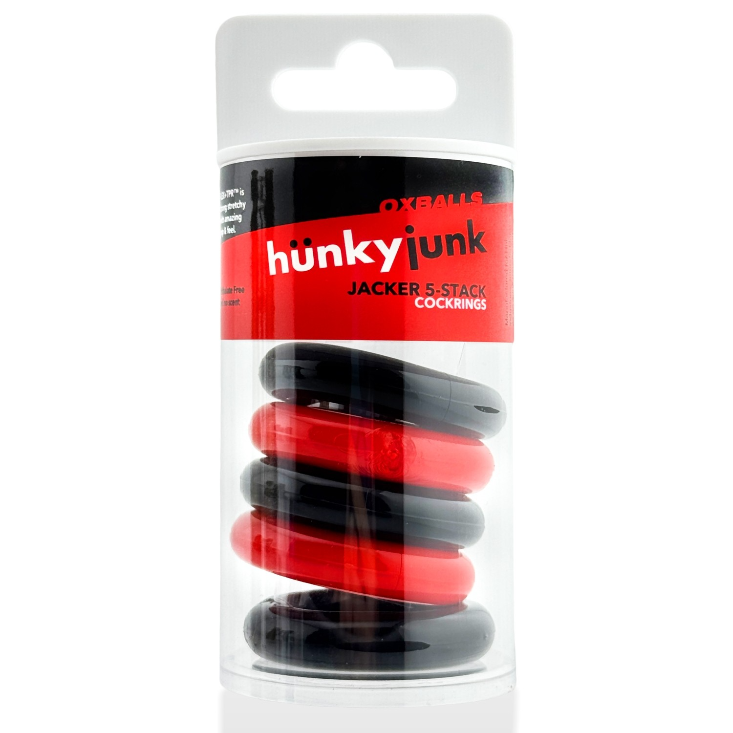 JACKER 5-STACK tube de cinq anneaux péniens super résistants ROUGE/NOIR